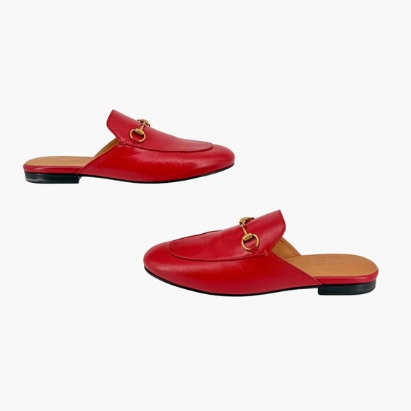 Gucci Princetown Red Leather Horsebit Loafer Mules Flat Shoes Size 39 US 9 Women - Picture 8 of 15